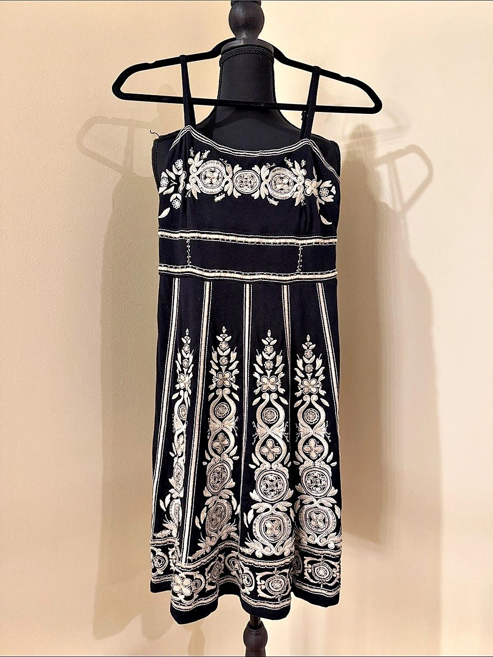 International Concepts Embroidered Mini Dress Black & White XS